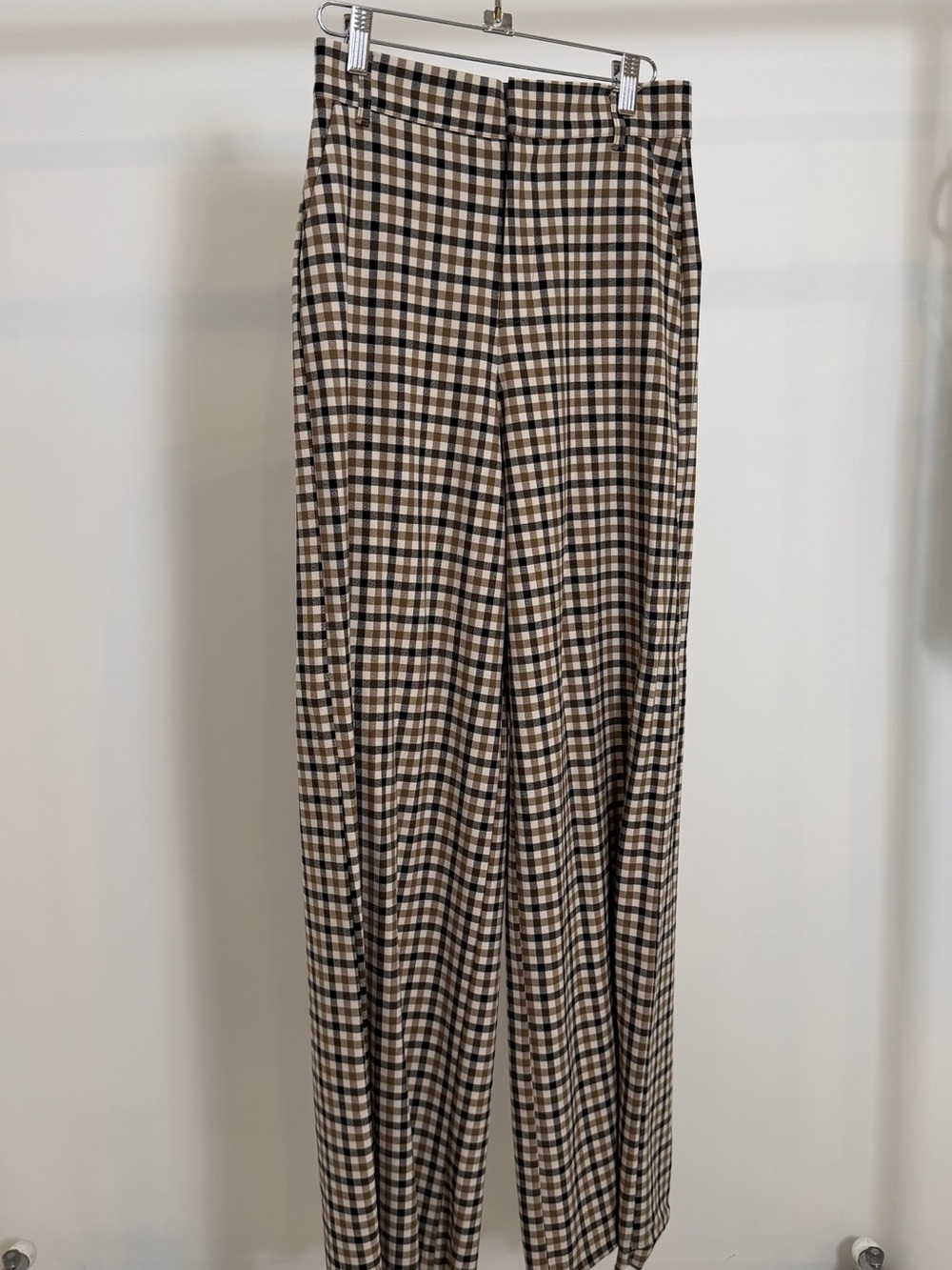 Beige & Black Plaid Wide-Leg Trousers